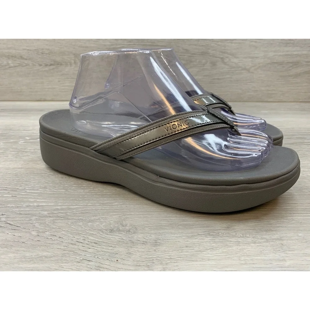 Vionic Women's High Tide II Pewter Gray Platform Sandals 11 Flip Flops Shoes